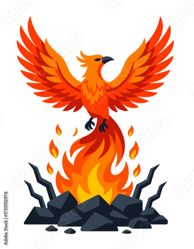 Phoenix Rising Firebird Mythology Rebirth Immortal Logo Element