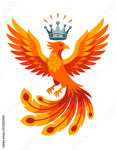 Majestic Phoenix Bird Crown Epic Heraldic Emblem Rebirth Symbol