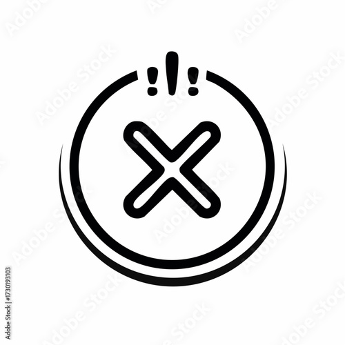Circular icon with a bold 'X' symbol inside, representing a prohibition, denial, or incorrect answer, with exclamation marks above