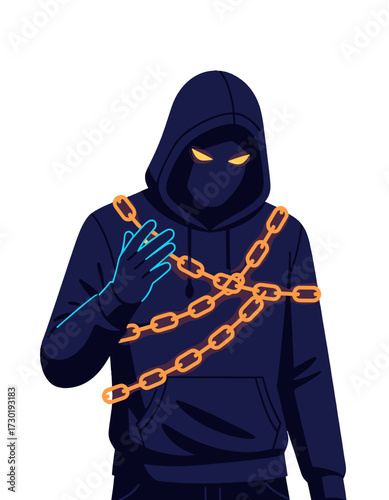 Hooded Figure Ghostly Eyes Golden Chains Dark Atmosphere