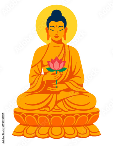 Buddha Lotus Flower Meditation Flat Style Figure Peace Religion