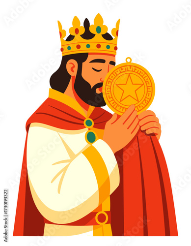 King Crowned Man Holding Medal Portrait Medieval Royalty Award