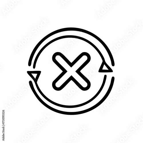 Vector illustration of a cross mark symbol in a circular frame, representing rejection, cancellation, and error messages isolated on a white background