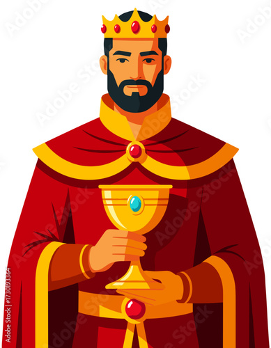 Wise King Holding Holy Grail Medieval Royalty Fantasy Art