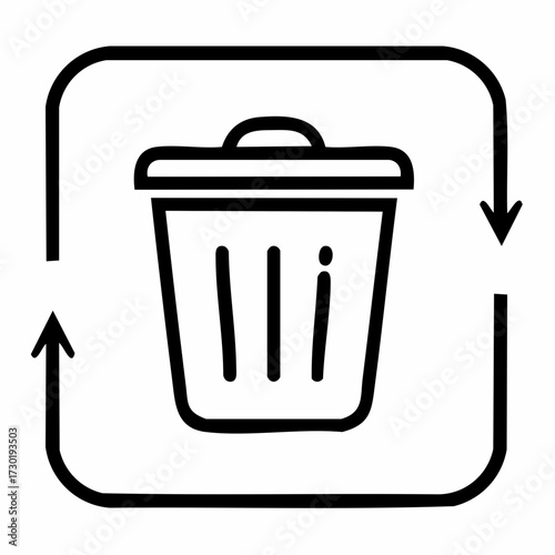 Vector line icon of a garbage can inside a target frame, symbolizing deletion, removal, or waste scanning technology