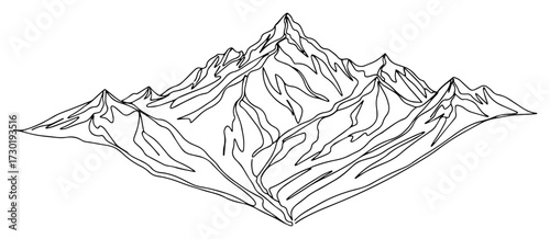 Mountain Range Line Art Illustration