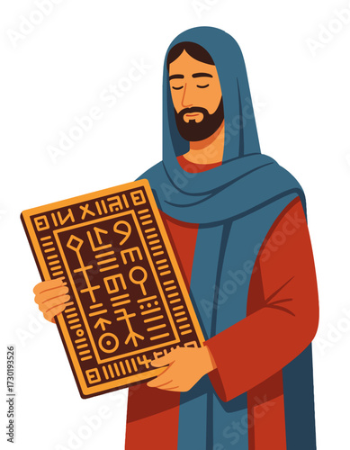 Jesus Christ Holding Scripture Tablets Religious Bible Scene
