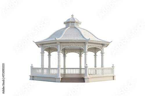 Elegant white gazebo with intricate details isolated on transparent background