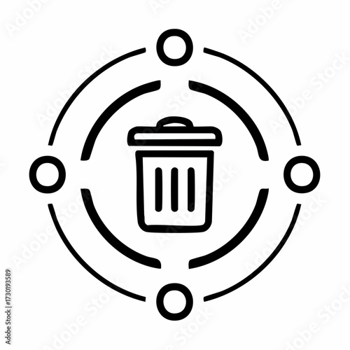 Data management icon Waste bin with global connection for deletion and storage