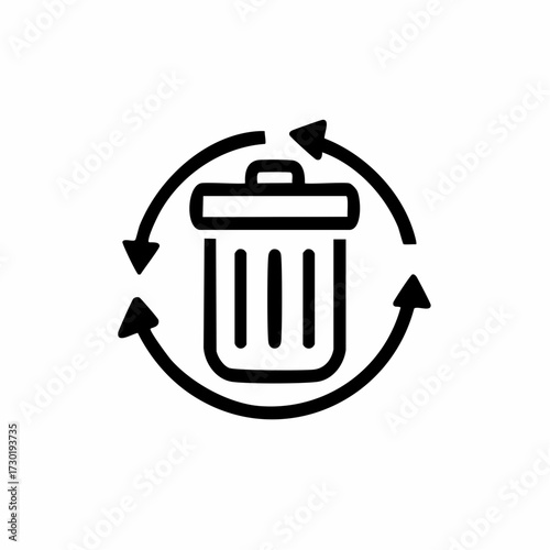 Recycling bin icon with circular arrows, symbolizing waste management and environmental sustainability