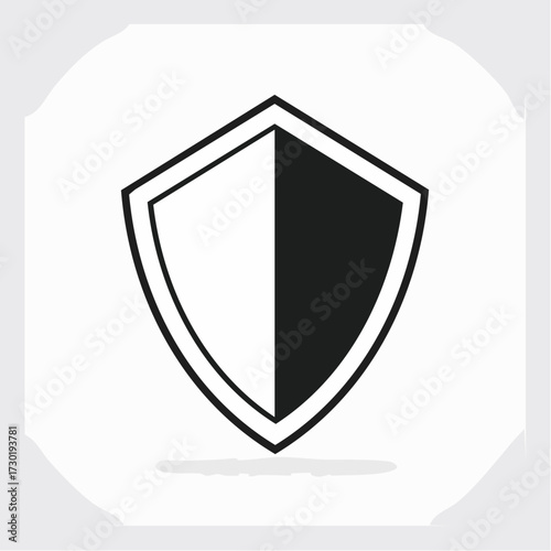 Black and white shield icon representing security, protection, and safety. A simple vector graphic symbol for web and app design