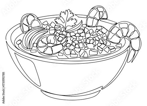 Shrimp Ceviche Bowl Line Vector