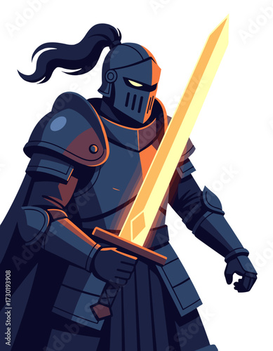 Medieval Knight Shining Sword Armor Fantasy Adventure Game Character