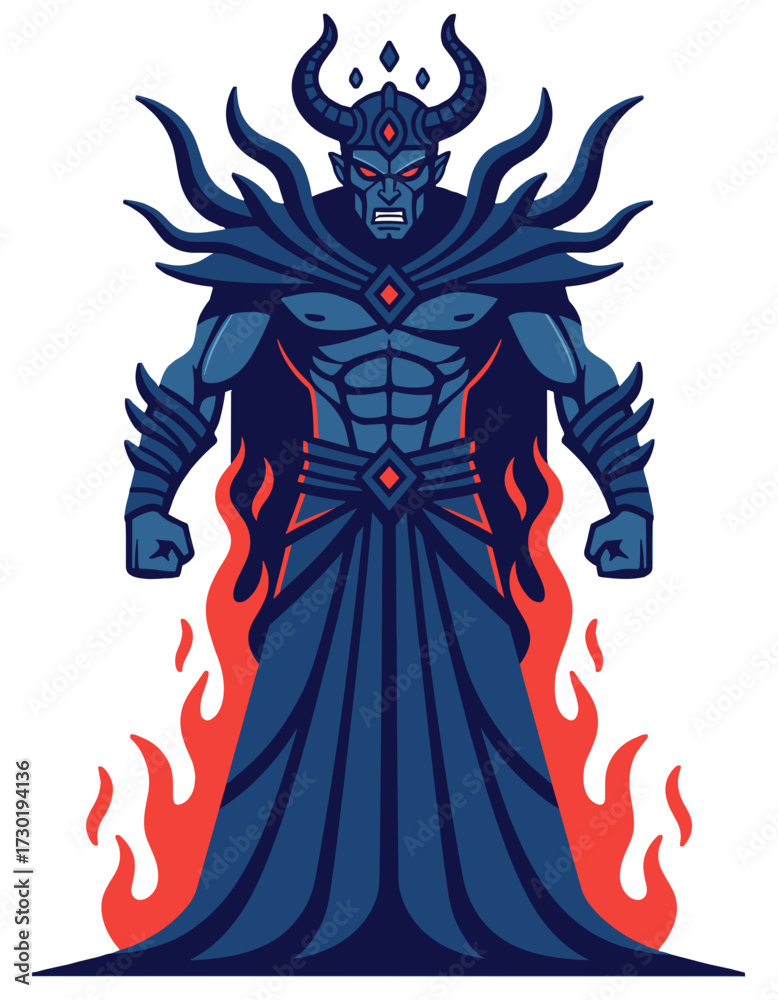 Fototapeta premium Dark Lord Mascot Evil Character Demonic Figure Fire Horned Devil Esport Logo