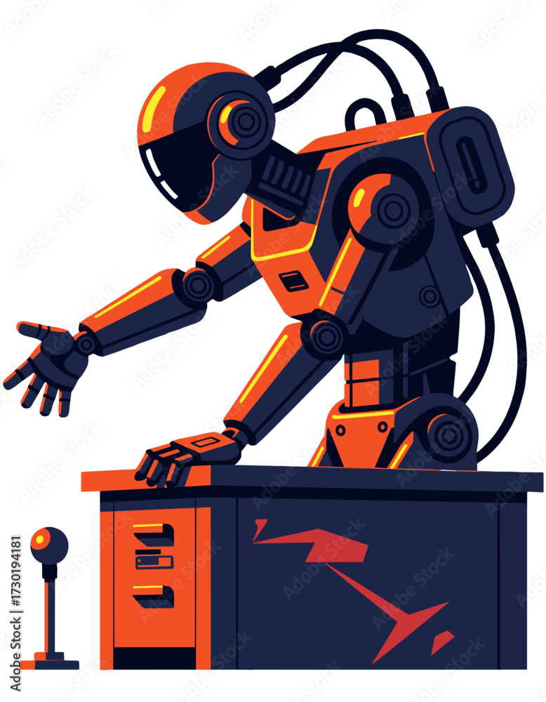 Fototapeta premium Futuristic Robot Desk Control Office AI Automation Concept