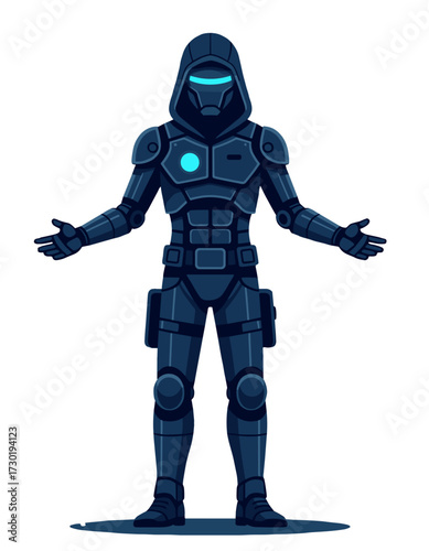 Cyberpunk Sci fi Character Mysterious Man Hooded Suit