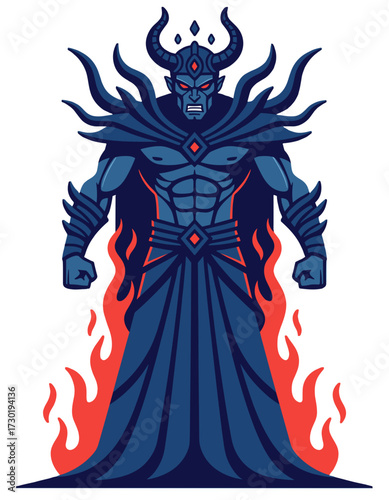 Dark Lord Mascot Evil Character Demonic Figure Fire Horned Devil Esport Logo