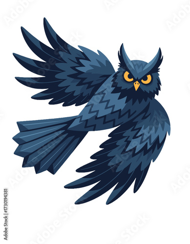 Flying Owl Cartoon Mascot Dark Blue Bird Night Hunter