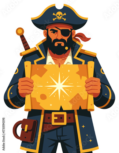 Pirate Looking Treasure Map Adventure Character Flat Style
