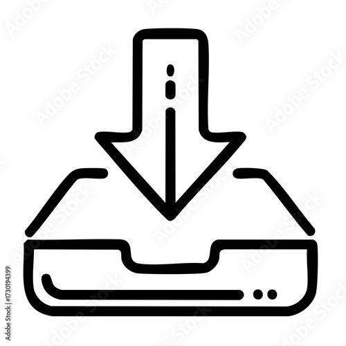 Abstract line art symbol for digital data transfer, depicting a downward arrow over an open box, signifying the common internet operation of downloading or importing data
