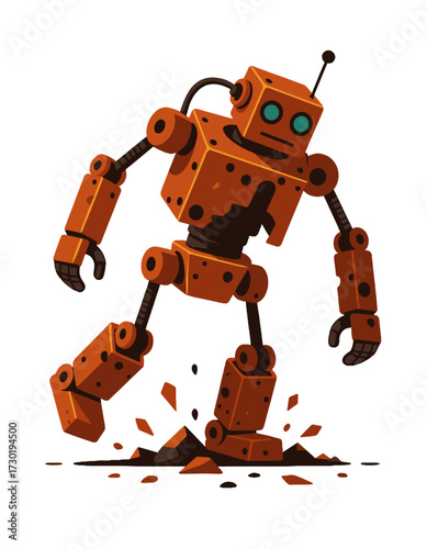 Scrap Robot Walking Damaged Discarded Tech Android