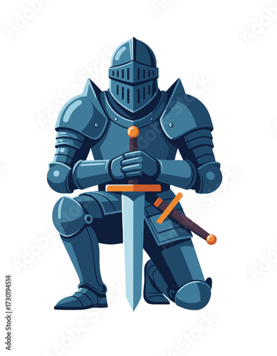 Armored Knight Kneeling Sword Mascot Esport Logo Medieval