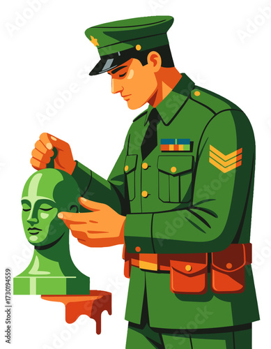 Soldier Holding Head Abstract Concept Human Emotions Psychology