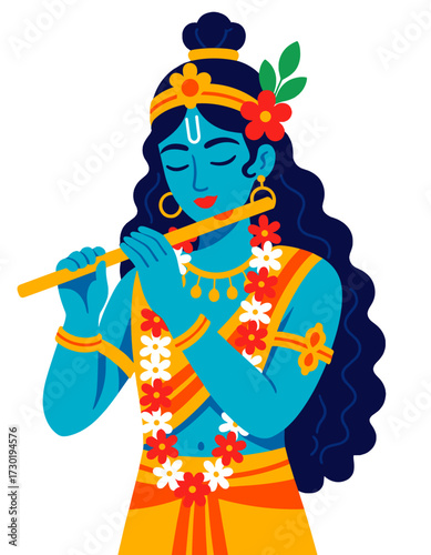 Lord Krishna Playing Flute Hindu God Deity Indian Culture Festival