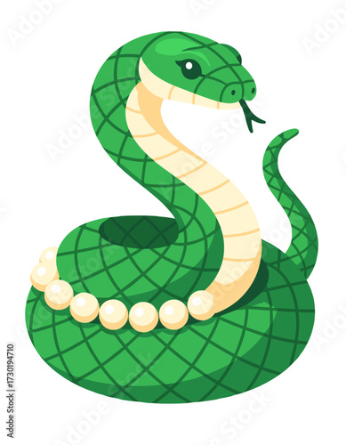 Green Snake with Pearl Necklace Coiled Serpent Reptile Fashion