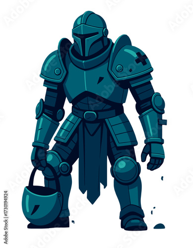 Armored Hero Knight Character Wearing Full Armor Suit Warrior Holding Pot
