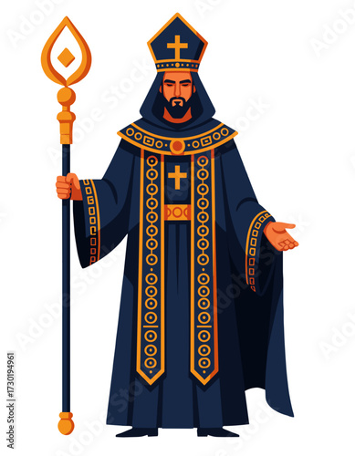 Religious Leader Bishop Character Traditional Robes Christian Church Concept
