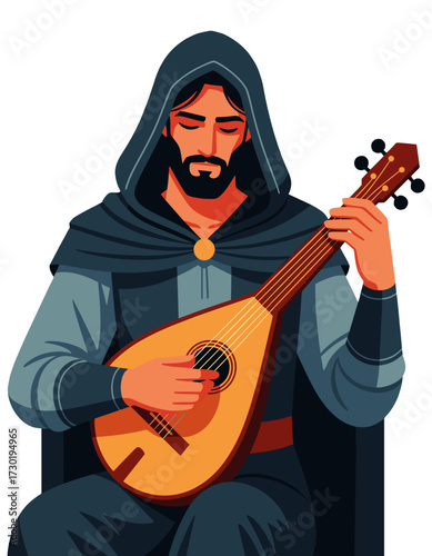 Man Playing Lute Minstrel Medieval Musician Character Music Performance
