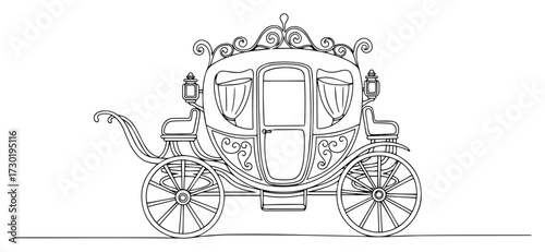 One Continuous Line Drawing of a Vintage Fairytale Carriage