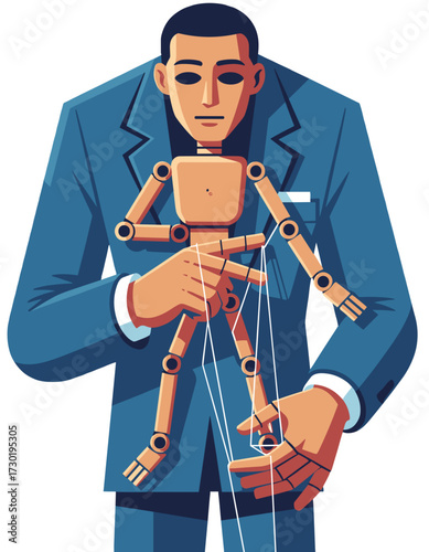 Man Manipulating Puppet Control Power Dominance Business Concept