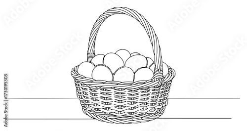 One Continuous Line Drawing of a Basket Full of Eggs