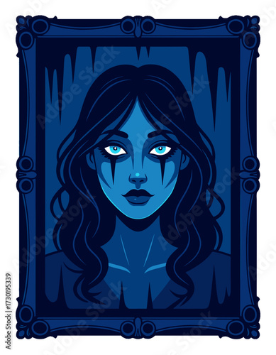 Gothic Vampire Woman Portrait Demonic Queen Character Blue Fantasy
