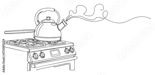 Boiling Kettle on Gas Stove Line Art