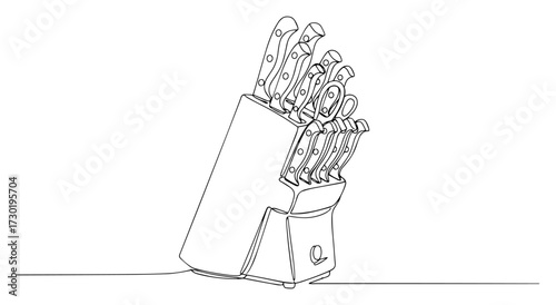 Kitchen Knife Block Set Outline Illustration