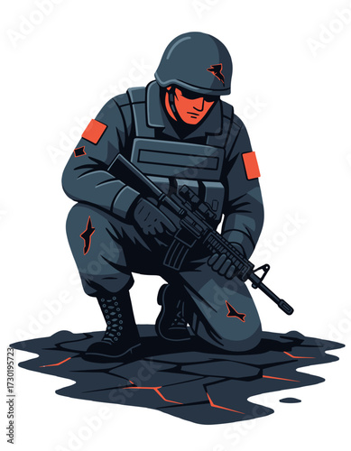 Military Soldier Kneeling Rifle War Zone Esport Mascot