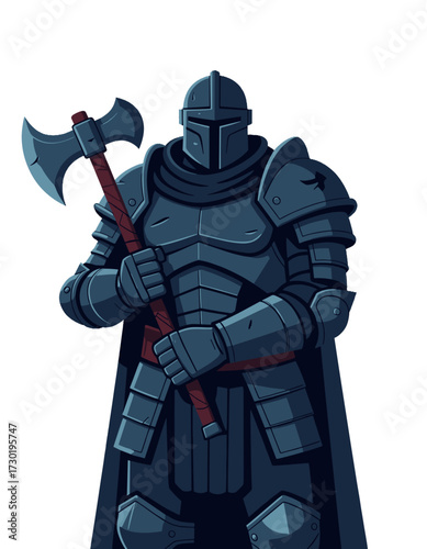 Dark Knight Armor Strong Battle Axe Character Isolated