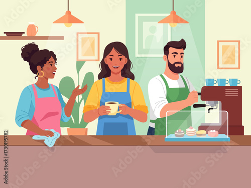startup business owner barista cafe background illustration