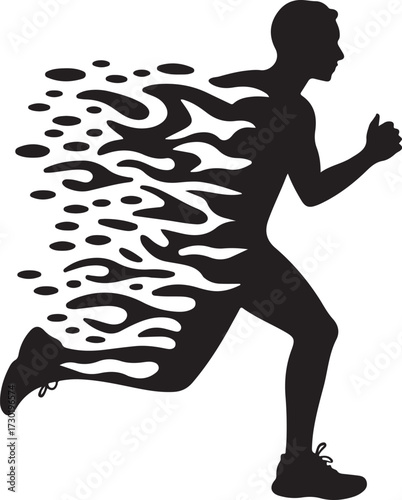 Dynamic runner silhouette fusion of fire and water elements capturing speed and energy motion abstract representation vector