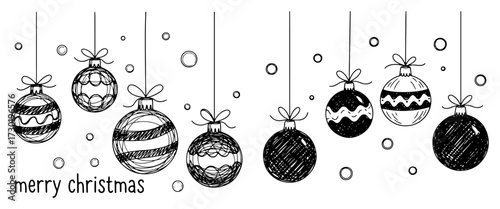 Hanging Christmas Ornaments Sketch Illustration