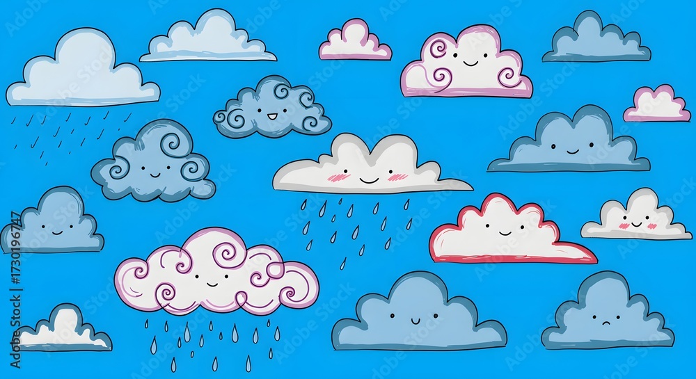 Obraz premium clouds doodles symbols designs vectors illustrations weather cloudy