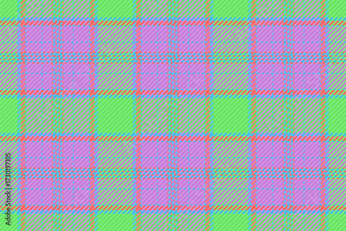Trim check plaid seamless, nostalgia texture vector background. Home textile fabric tartan pattern in purple and green colors.