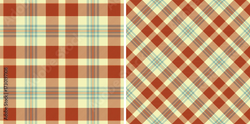 Background vector textile of seamless plaid check with a tartan fabric texture pattern. Set in fall colors in creative gift paper ideas.