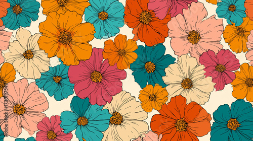 colorful flowers in full bloom, showcasing vibrant petals in a rainbow of hues. This lively floral arrangement radiates beauty, freshness, and natural charm, perfect for adding a touch of brightness