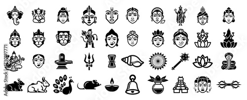 Hindu Deities and Spiritual Symbols Icon Set