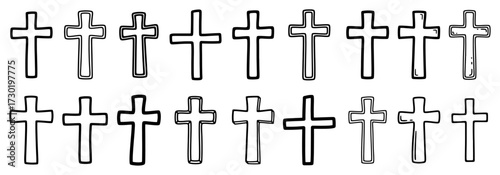 Christian Cross Outline Icons Set