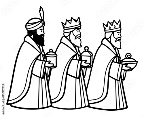 Three Kings Wise Men Procession Line Art